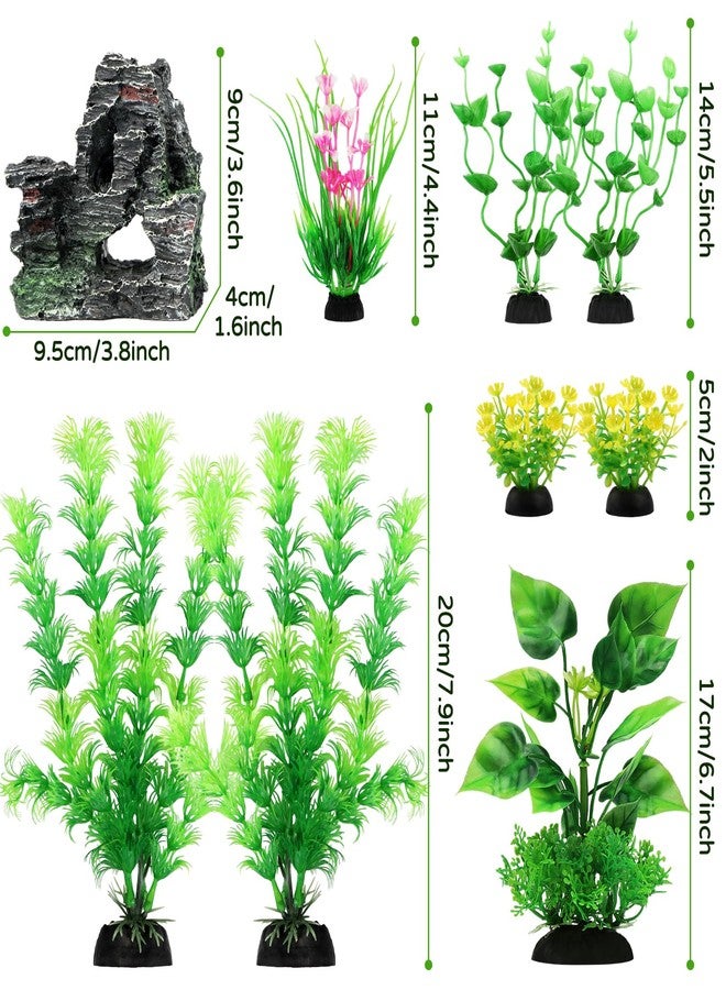 مجموعة نباتات اصطناعية لتزيين أحواض السمك من كوزو، 9 قطع من نباتات الزينة الخضراء وصخور الكهوف، نباتات بلاستيكية لتزيين أحواض السمك - Image 3